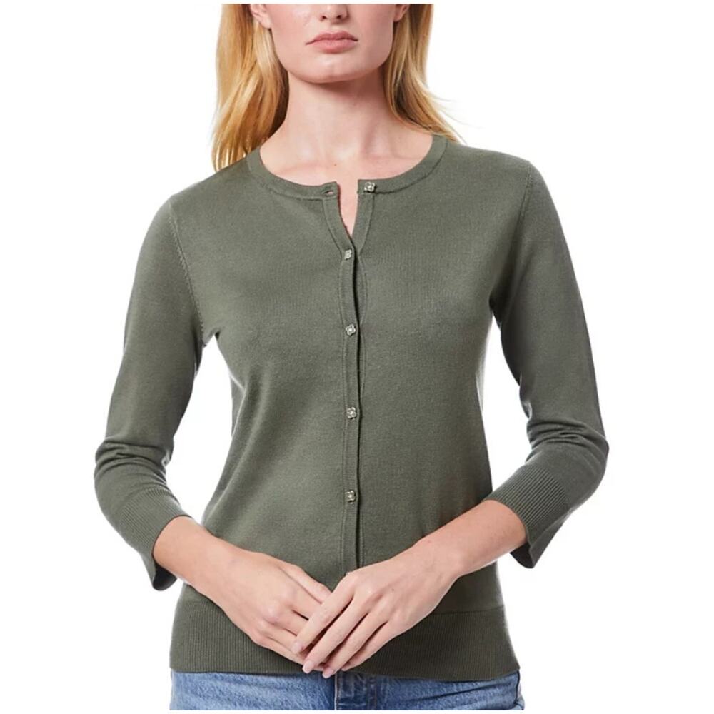Melissa Paige Women's Novelty Button-Front Cardigan Sweater Olive Size XL